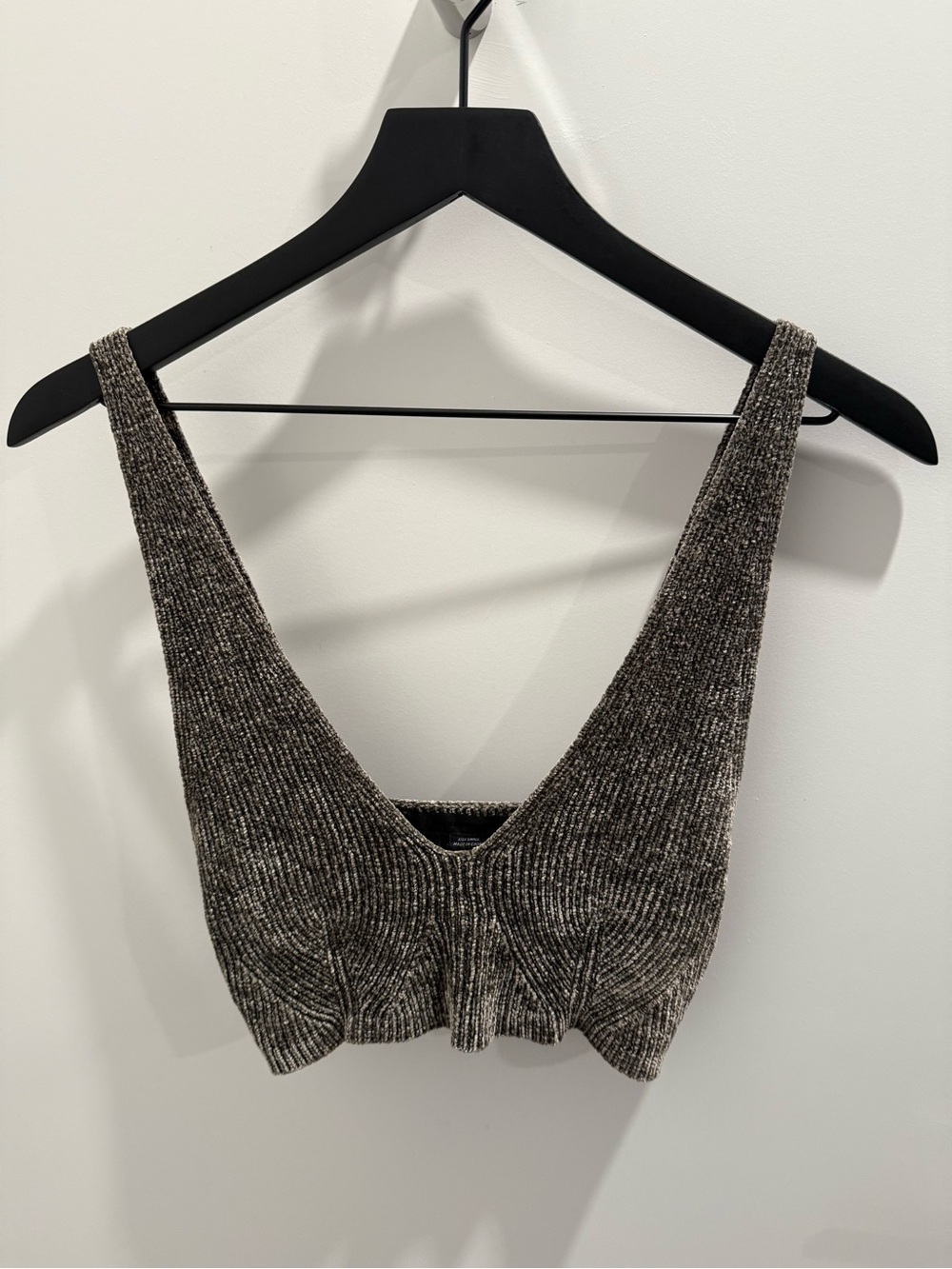 Alexander Wang velvet Ribbed V-Neck Knit Cropped Tank Top - Charcoal